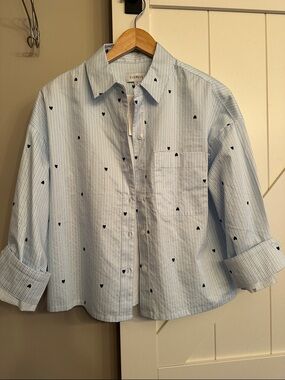 Evereve Blue & White Pinstripe Shirt with Heart Motif